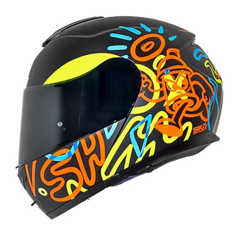 Casco abatible para motocicleta Shaft SH3910 Art Negro Naranja