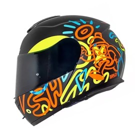 Casco abatible para motocicleta Shaft SH3910 Art Negro Naranja